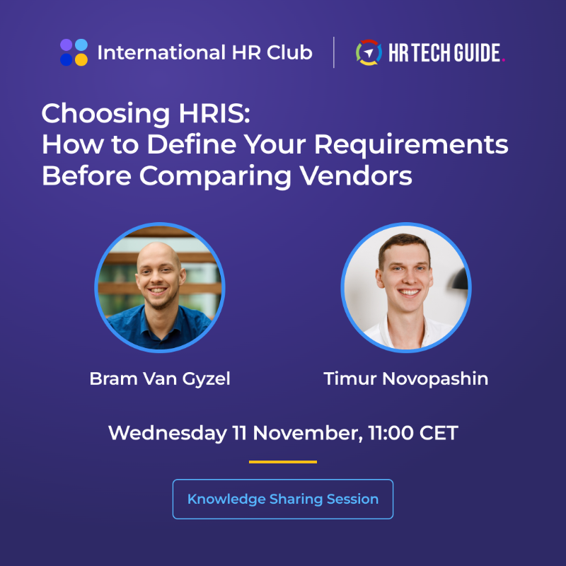 Session banner: Choosing HRIS, with Bram Van Gyzel and Timur Novopashin